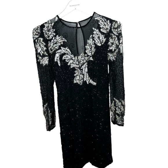 Vintage Scala silk black white beaded sequin short formal cocktail dress size PP - Picture 1 of 11